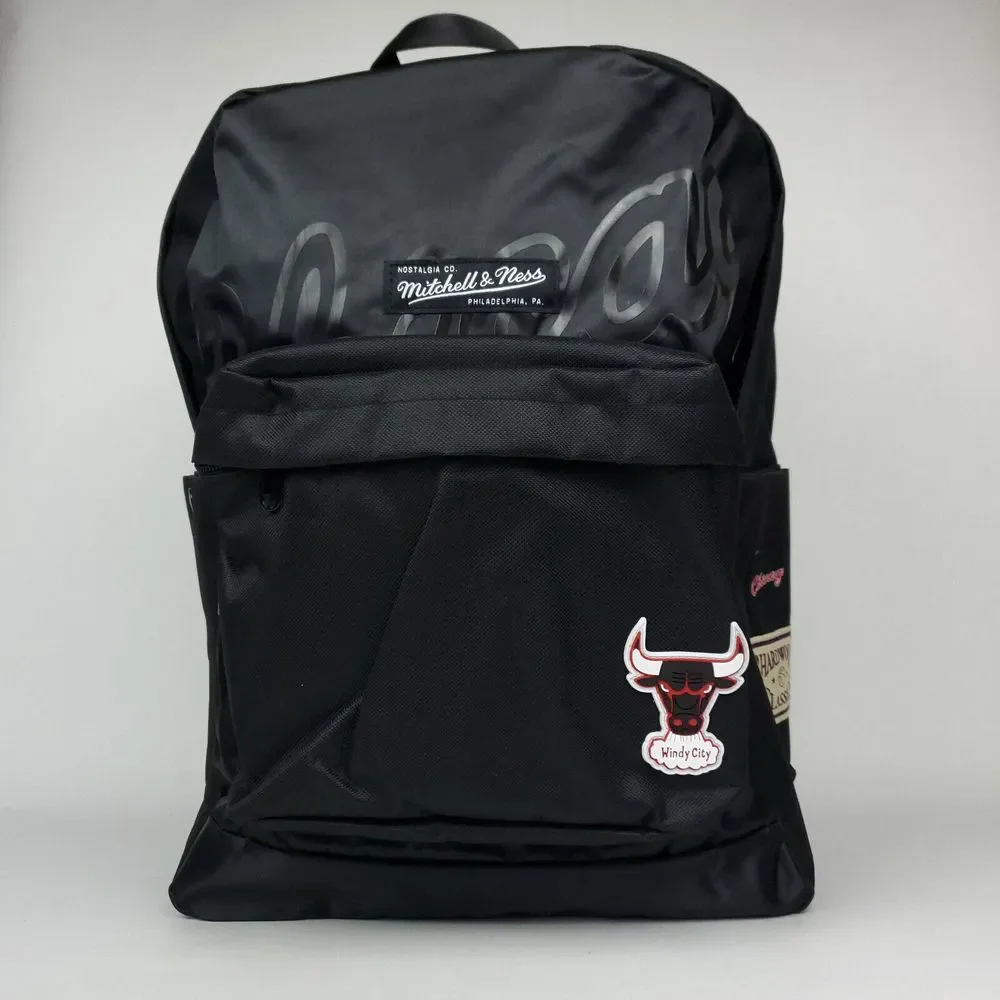 Chicago Bulls Mitchell & Ness NBA Backpack 2 Zipper‎ Pockets 3D Logo Black NWT